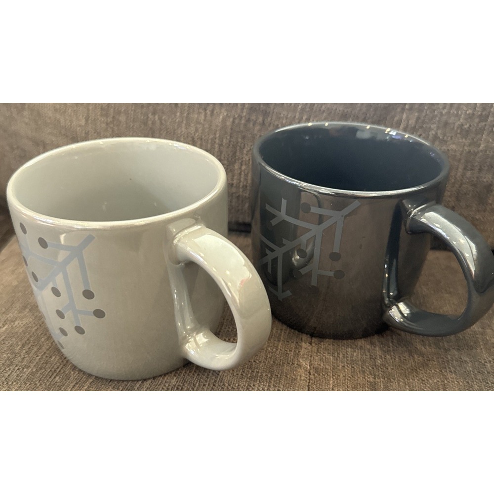 Pair of Dunkin' Donuts Blue Snowflake Coffee Mugs 14oz